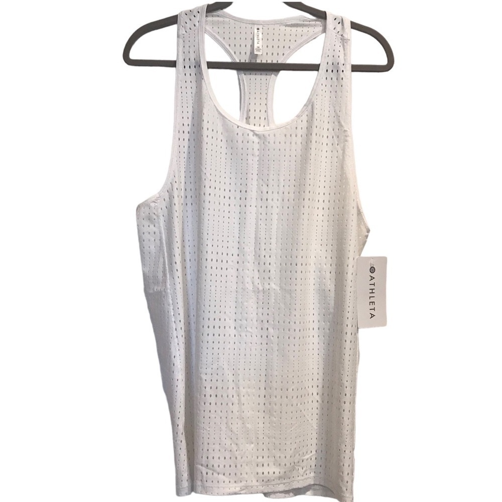 Athleta White A Game Tank Top NEW Perforated Racer Run High Neck 1X
